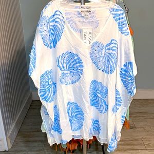 NWT Jessica Taylor block print shell motif coverup